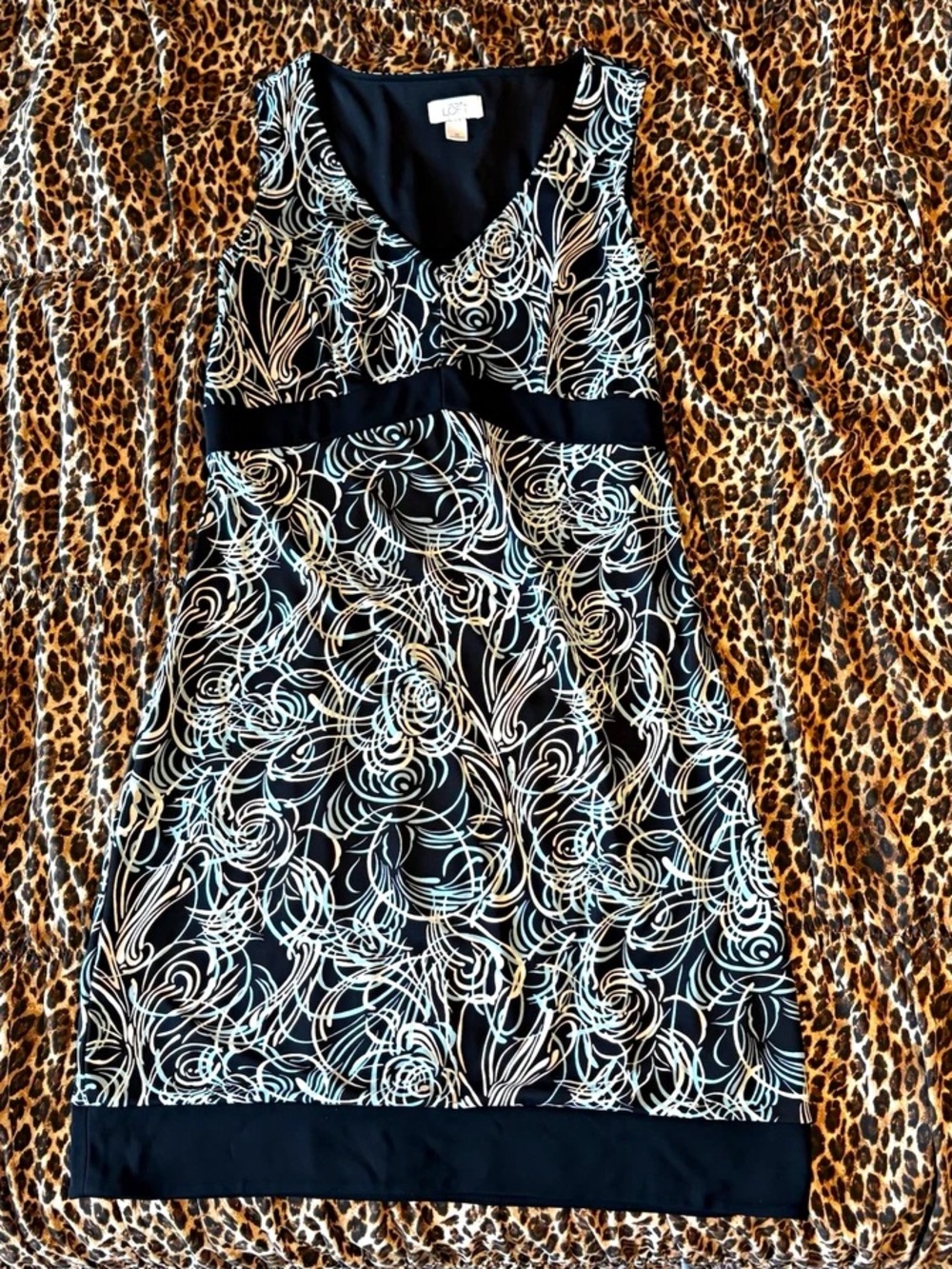 Ann Taylor Black and White Swirl Midi Dress